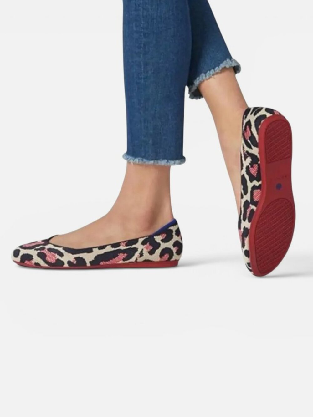 Rothy's The Flat Red Cat Leopard Print Knit Flats Women's Size 10